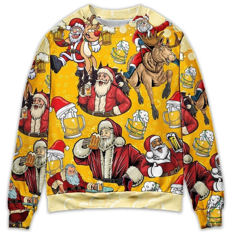 Funny Beer Theme Santa Merry Xmas Sweater For Winter Parties Seasonal Adventures And Relaxed Everyday Styling