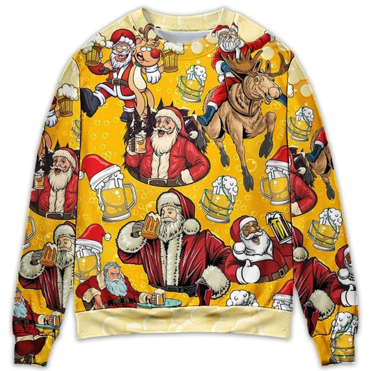Funny Beer Theme Santa Merry Xmas Sweater For Winter Parties Seasonal Adventures And Relaxed Everyday Styling