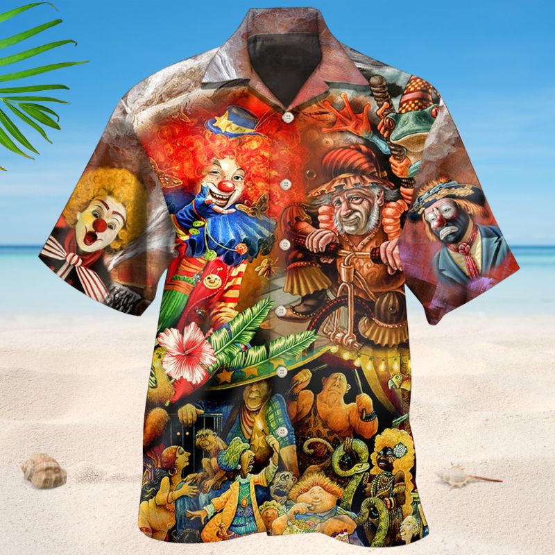 Creative Funny Circus Hawaiian Shirt For Summer Vacation, Beach Travel, And Casual Wear