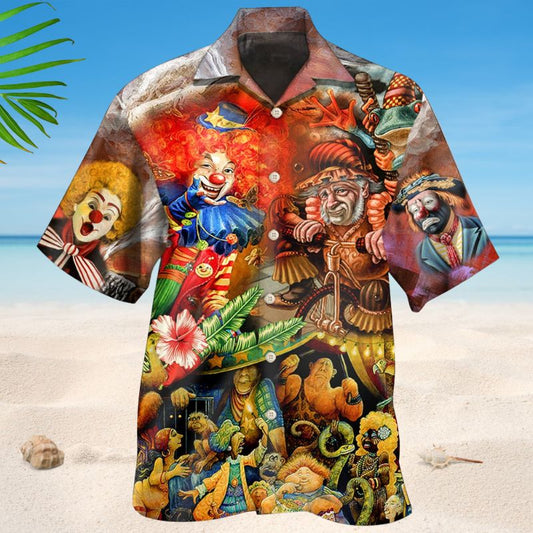 Creative Funny Circus Hawaiian Shirt For Summer Vacation, Beach Travel, And Casual Wear