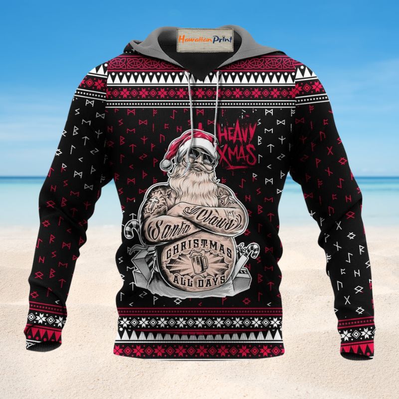 Funny Santa Tattoo Christmas Hoodie For Seasonal Parties Casual Wear And Thoughtful Holiday Gifts