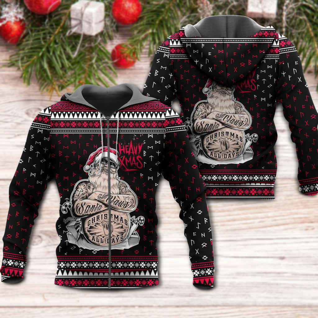 Funny Santa Tattoo Christmas Hoodie For Seasonal Parties Casual Wear And Thoughtful Holiday Gifts