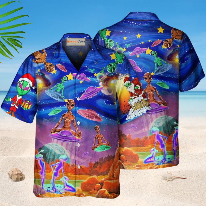 Galaxy Alien Ufo Hawaiian Shirt For Summer Vacation, Beach Travel, And Casual Wear