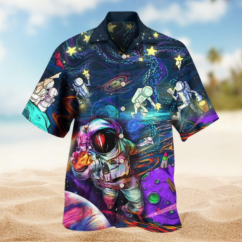 Galaxy Astronauts Hawaiian Shirt For Coastal Travel, Casual Events, And Comfortable Summer Wear