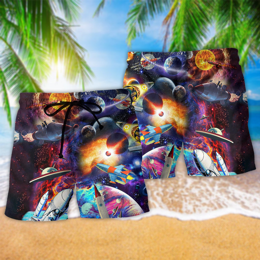 Galaxy War Peace Beach Shorts Pattern Detail For Beachside Relaxation And Travel Ready Comfort