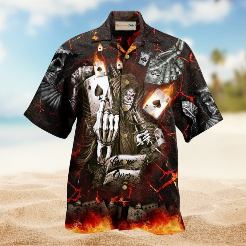 Gambling Card Game Over Hawaiian Shirt For Resort Travel Summer Events And Thoughtful Casual Gifting