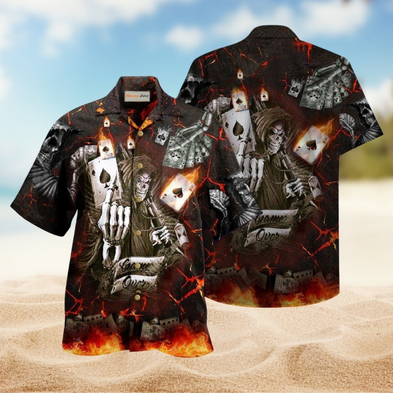 Gambling Card Game Over Hawaiian Shirt For Resort Travel Summer Events And Thoughtful Casual Gifting