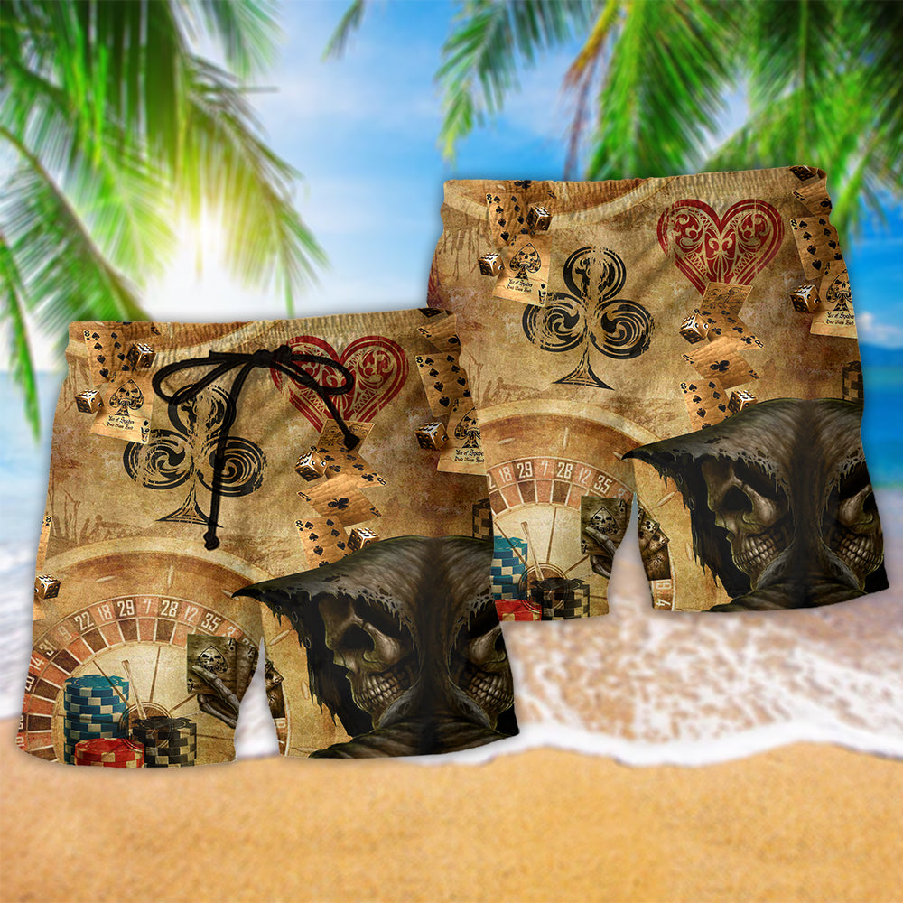 Skull Dead Hand Poker Beach Shorts Pattern Detail For Weekend Travel And Bright Summer Outfits