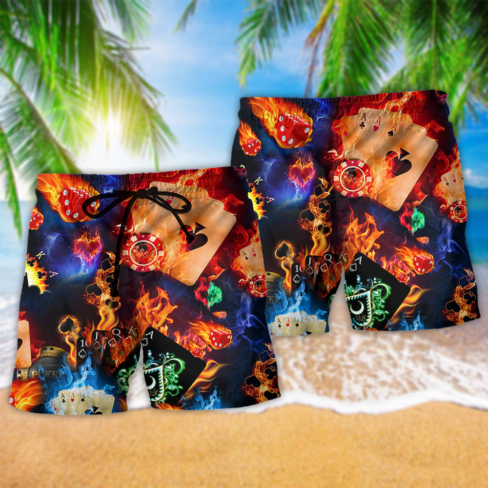 Gambling Poker Inspired Beach Shorts Pattern Detail For Coastal Leisure And Weekend Casual Style