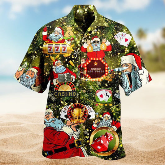 Gambling Santa Hawaiian Shirt For Tropical Holidays, Outdoor Gatherings, And Everyday Comfort