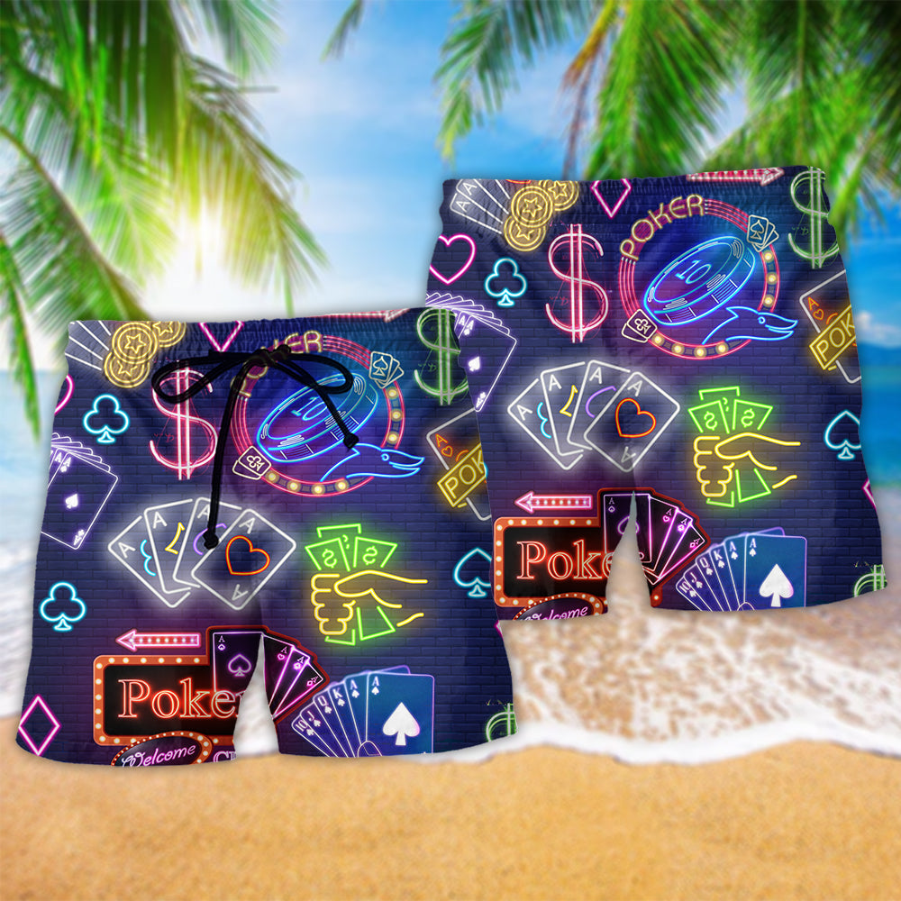Poker Party Gambling Beach Shorts Pattern Detail For Beachside Relaxation And Relaxed Holiday Style