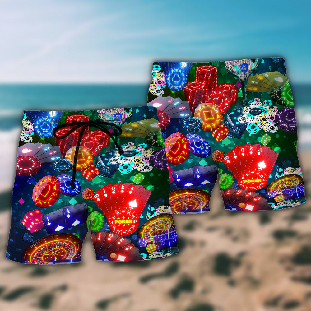 Poker War Strategy Beach Shorts Pattern Detail For Sunny Day Activities And Bright Summer Outfits