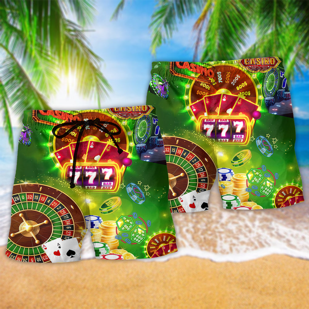 Gambling Smart Lucky Beach Shorts Pattern Detail For Everyday Outings And Laid Back Daily Wear