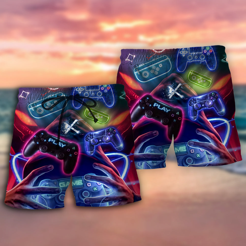 Gamer Life Play And Forget Everything Beach Shorts Design Detail For Weekend Getaways And Beach Days