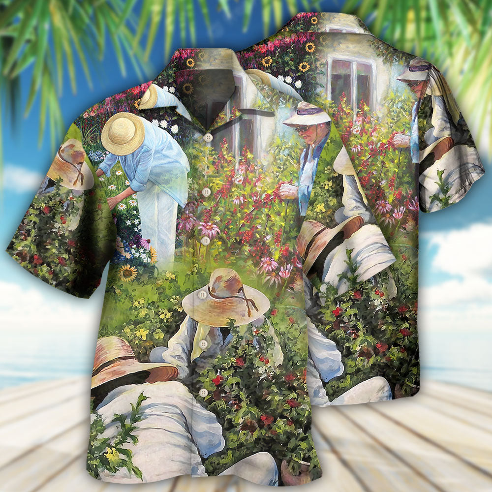 Peaceful Gardening Hawaiian Shirt Pattern Detail For Vacation Travel And Daily Wear