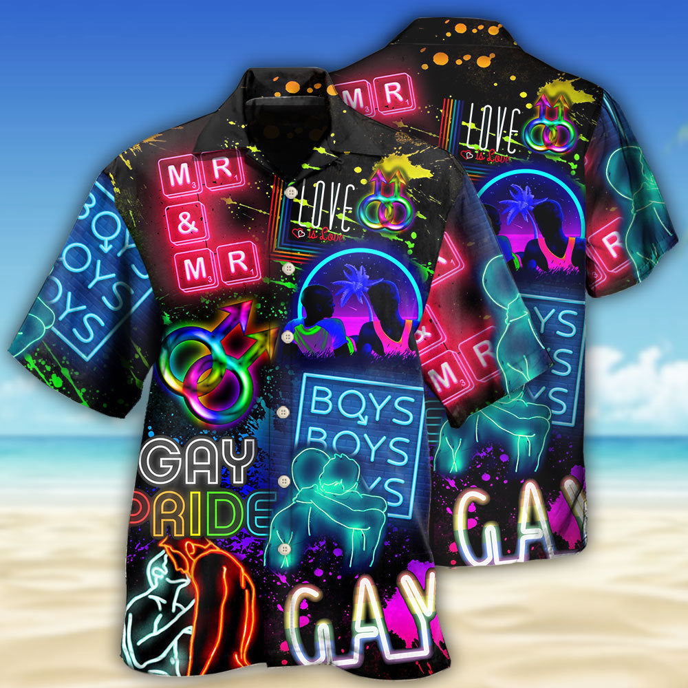 Creative Neon Rainbow Pride Gay Design Hawaiian Shirt For Island Vacations, Resort Wear, And Relaxed Seasonal Style