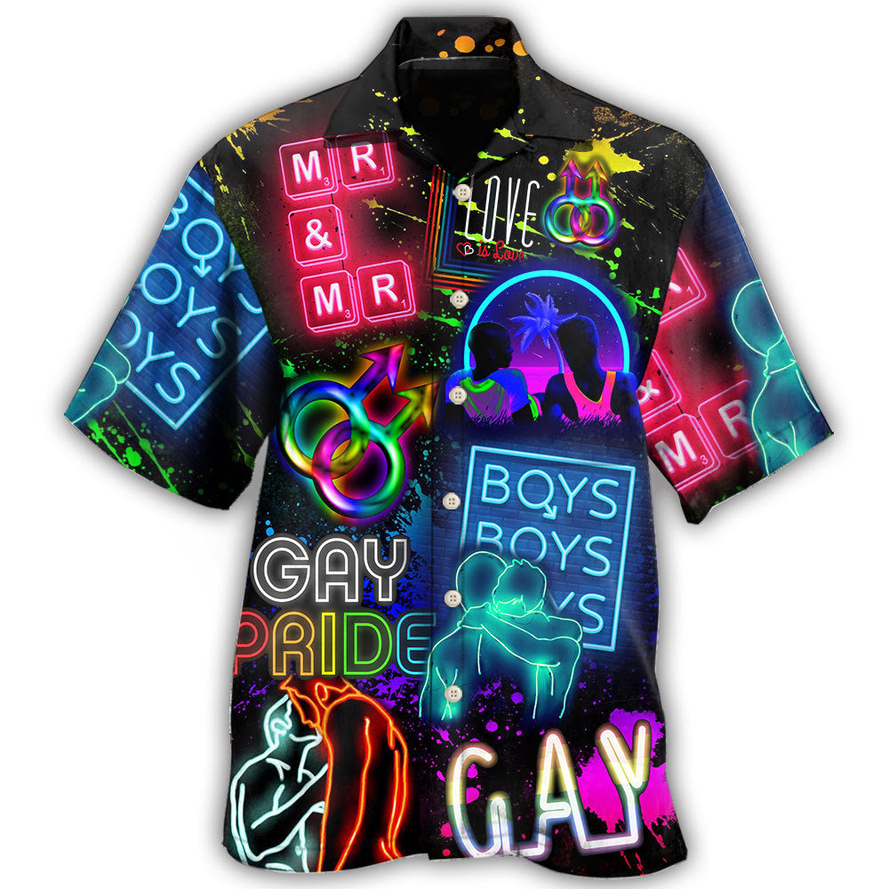Creative Neon Rainbow Pride Gay Design Hawaiian Shirt For Island Vacations, Resort Wear, And Relaxed Seasonal Style