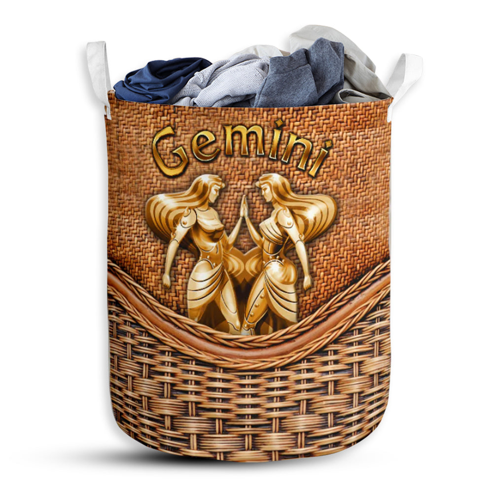 Gemini Zodiac Rattan Texture Laundry Basket For Bathroom Bedroom Storage