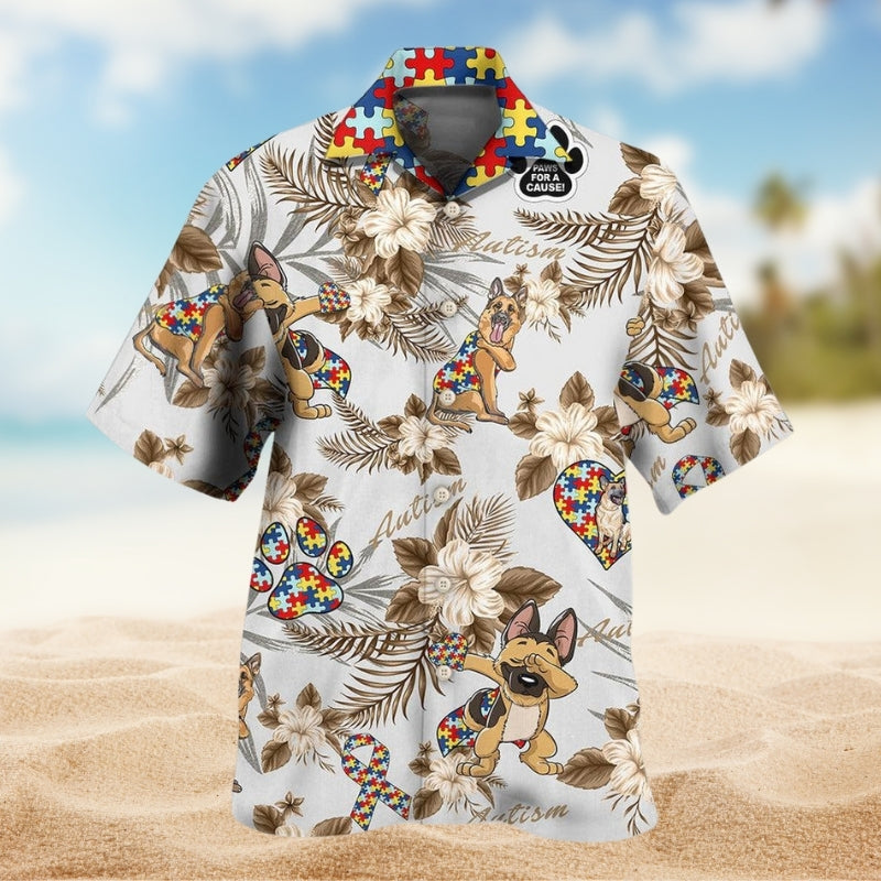 German Shepherd Autism Awareness Hawaiian Shirt For Weekend Escape, Beachside Event, And Coastal Style