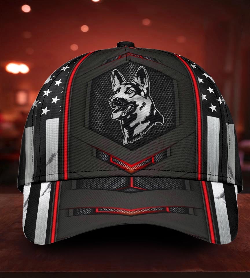 German Shepherd Red Flag Carbon Classic Cap For Summer Vacations Parties And Outdoor Events