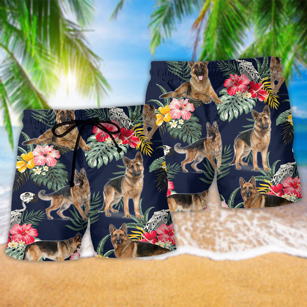 German Shepherd Tropical Floral Beach Shorts For Warm Weather Travel And Everyday Comfort