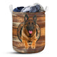 German Shepherd Wood Vintage Laundry Basket For Bathroom Bedroom Storage