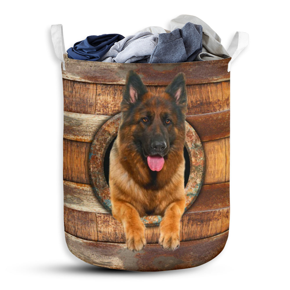 German Shepherd Wood Vintage Laundry Basket For Bathroom Bedroom Storage