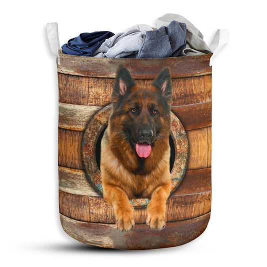 German Shepherd Wood Vintage Laundry Basket For Bathroom Bedroom Storage