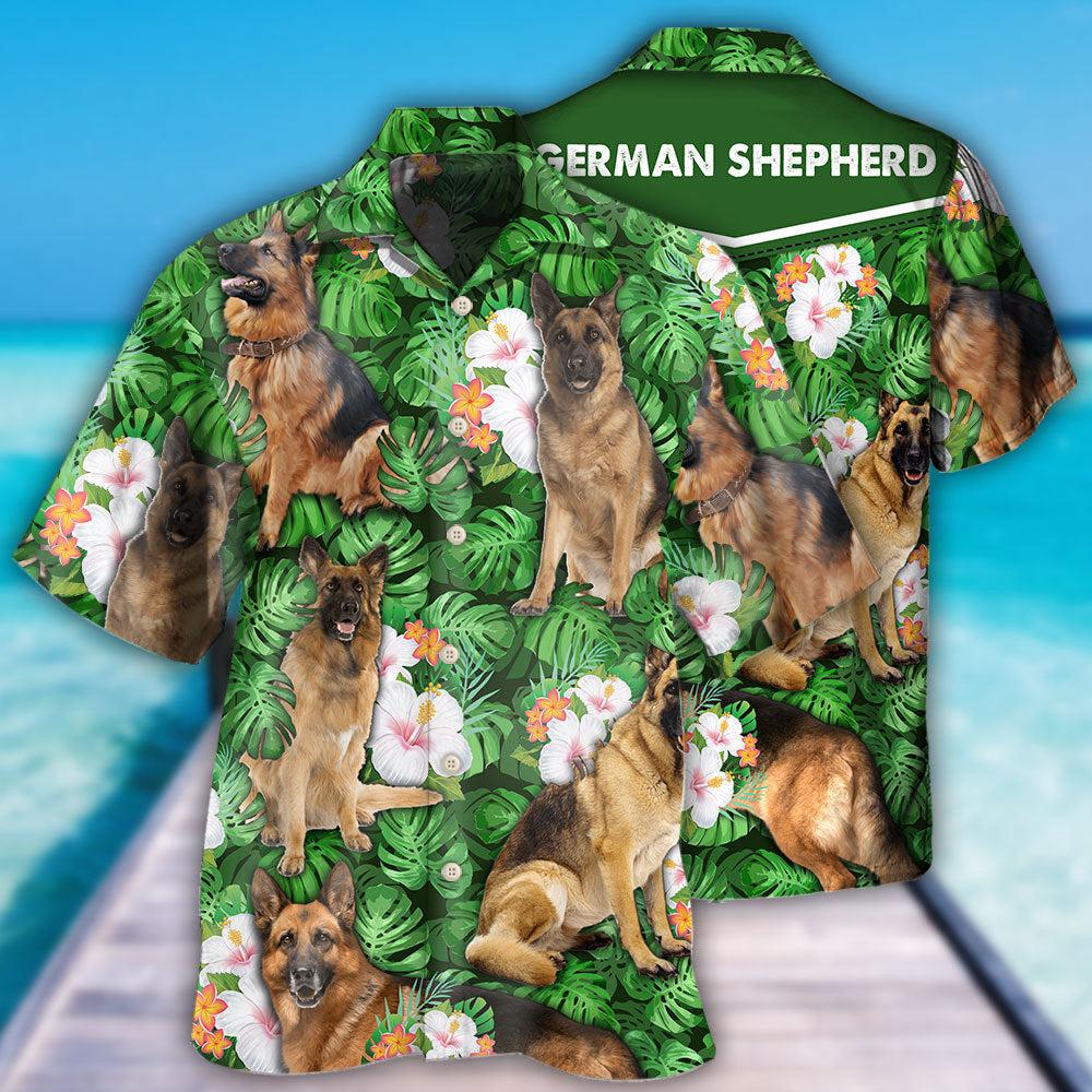 Tropical Dog German Shepherd Hawaiian Shirt Pattern Detail For Vacation Travel And Daily Wear