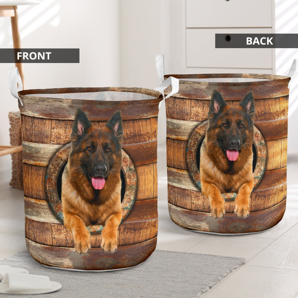 German Shepherd Wood Vintage Laundry Basket For Room Home Organizer