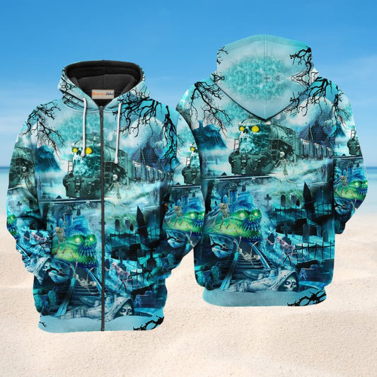 Ghost Train Hoodie For Halloween Style Outdoor Activities And Relaxed Outfits