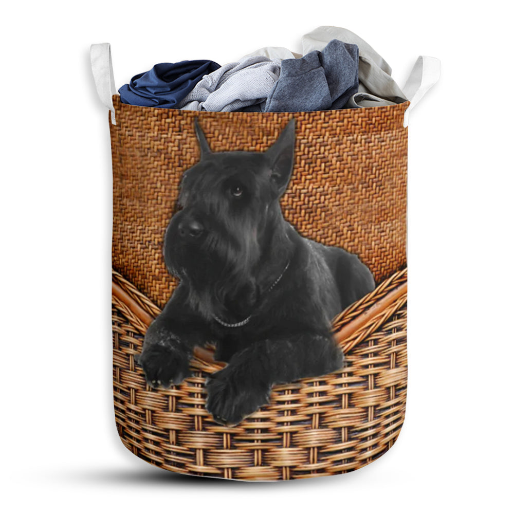 Giant Schnauzer Dog Rattan Texture Laundry Basket For Bathroom Bedroom Storage