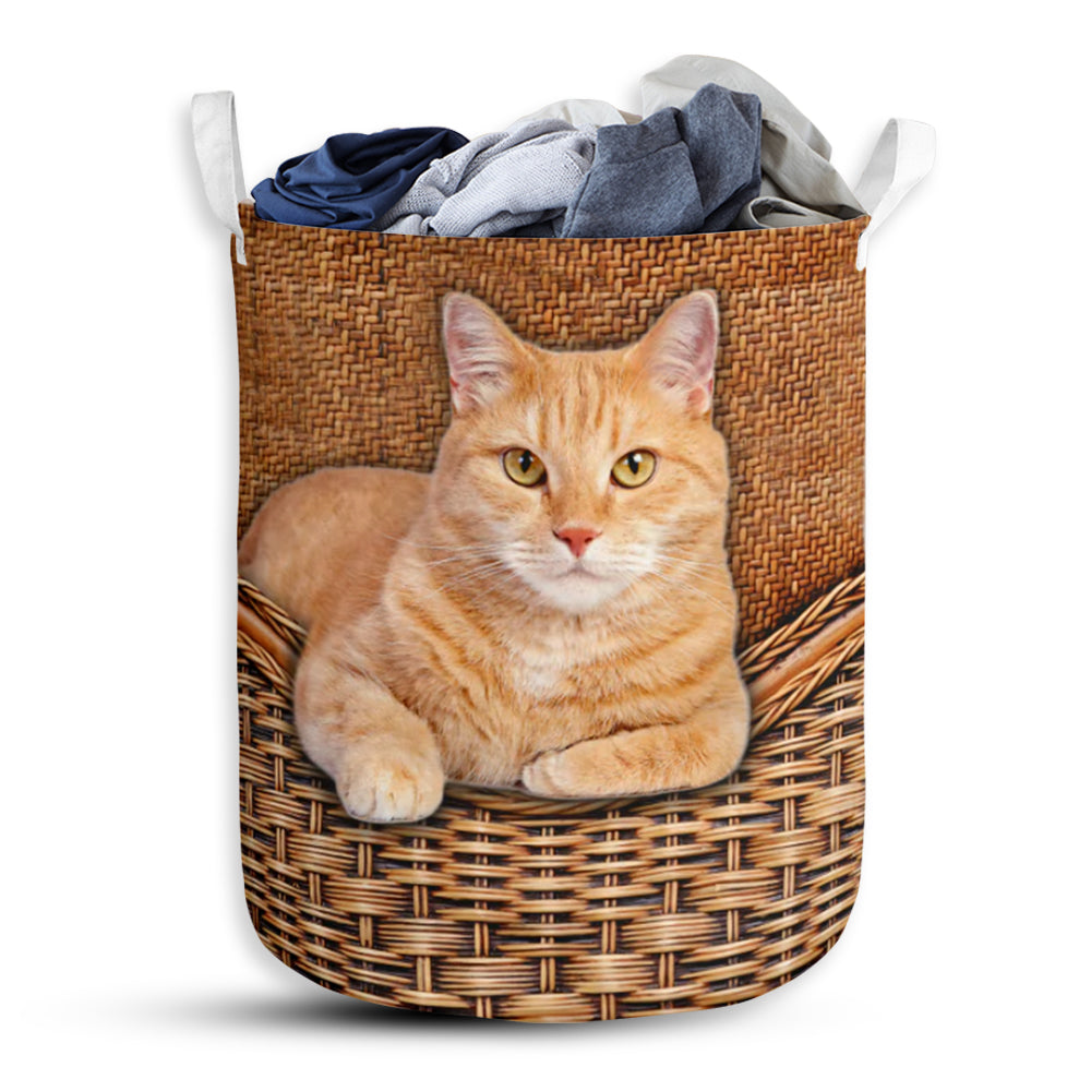 Ginger Cats Rattan Texture Laundry Basket For Bathroom Bedroom Storage