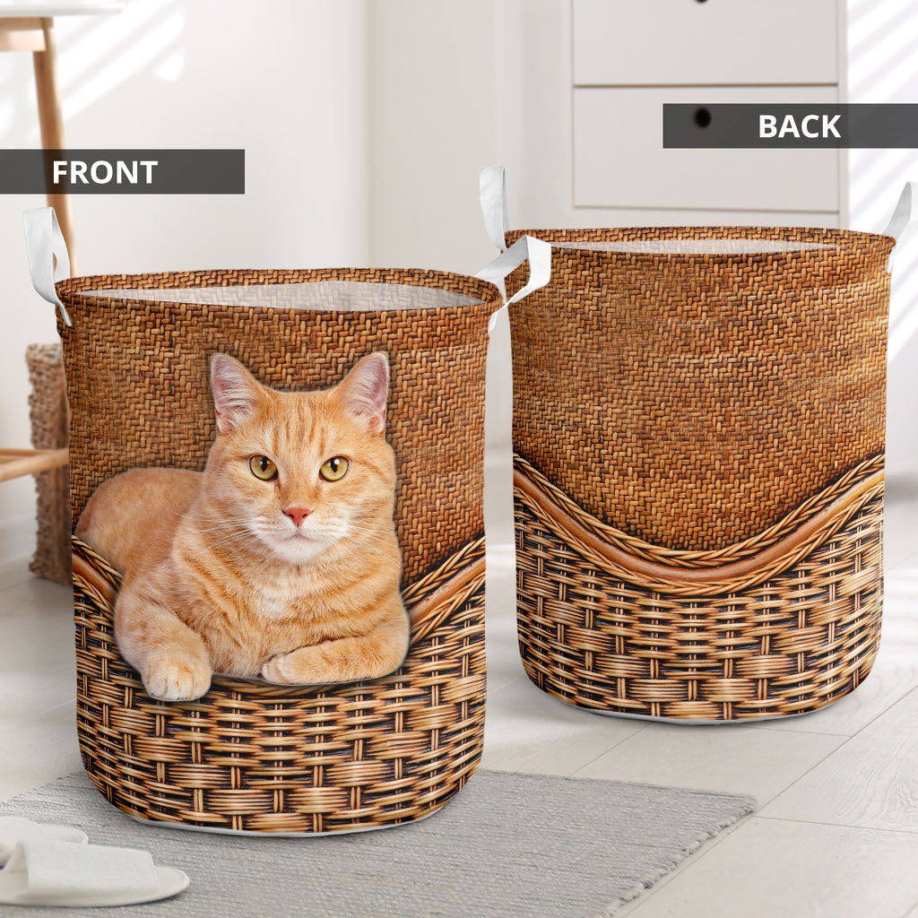 Ginger Cats Rattan Texture Laundry Basket For Room Home Organizer