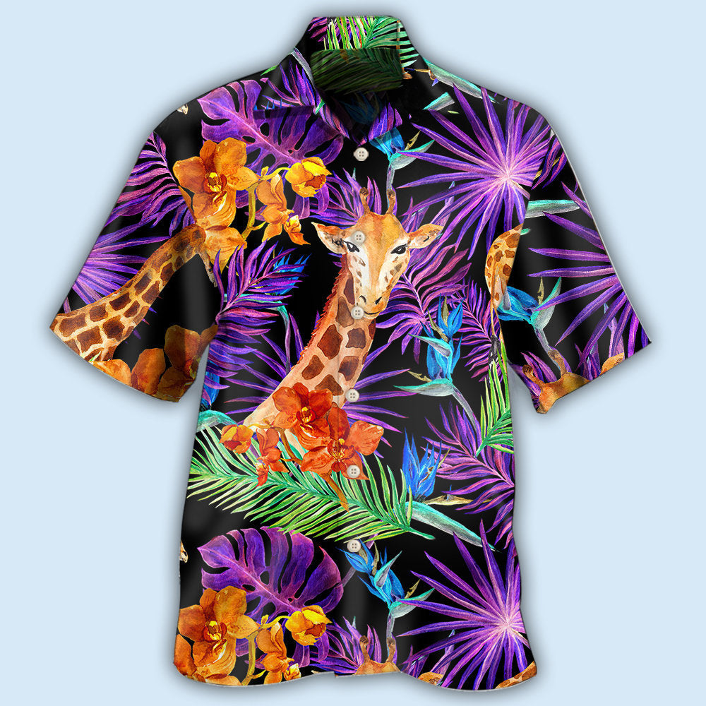 Tropical Giraffe Leaf Hawaiian Shirt For Summer Vacation And Beach Travel
