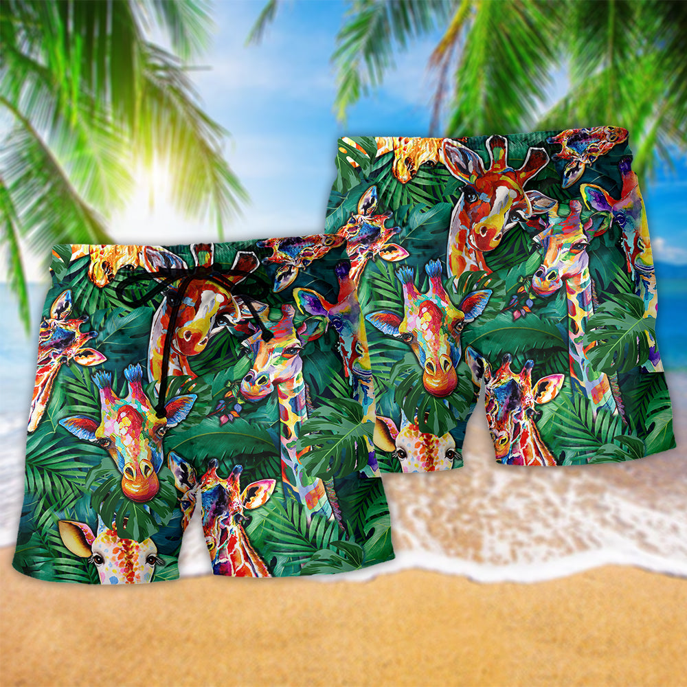 Tall Giraffe Beach Shorts Pattern Detail For Island Trips And Distinctive Seasonal Style