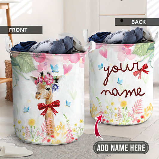 Giraffe Wear Flower Lovely Laundry Basket For Bathroom Bedroom Storage