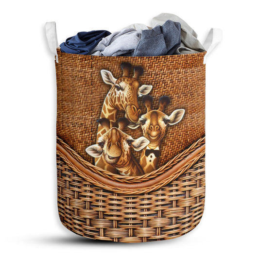 Giraffe Rattan Texture Family Love Laundry Basket For Bathroom Bedroom Storage