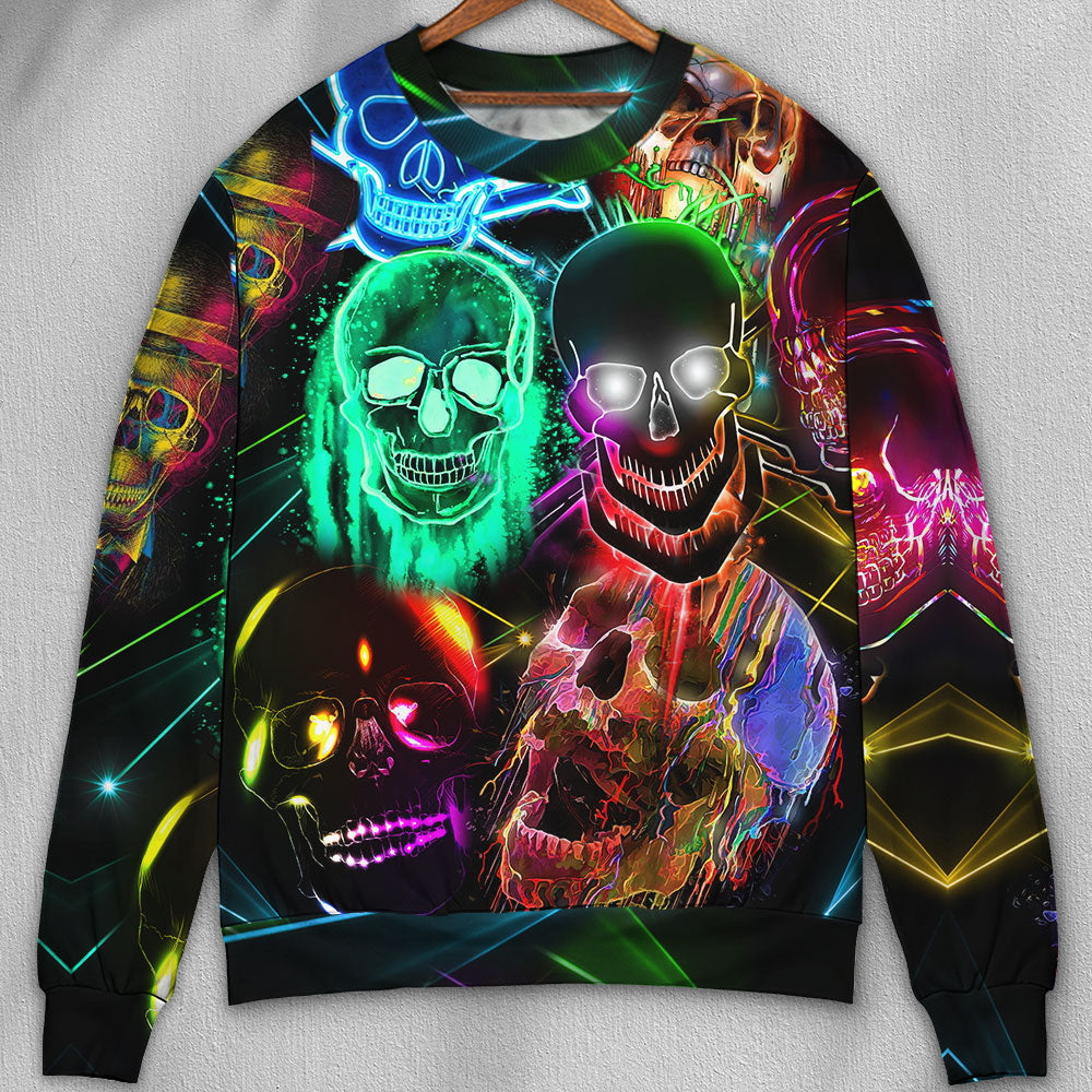 Glowing Neon Light Skull Sweater For Alternative Fashion Events And Thoughtful Seasonal Gifts