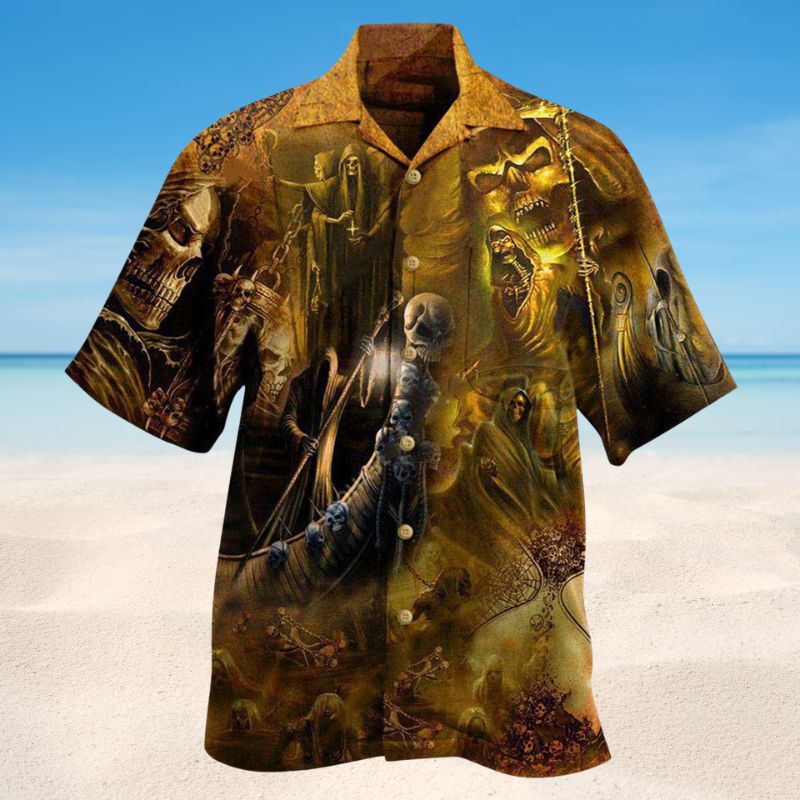 Fiery Skull Hawaiian Shirt For Coastal Adventures Outdoor Gatherings And Casual Warm Weather Wear
