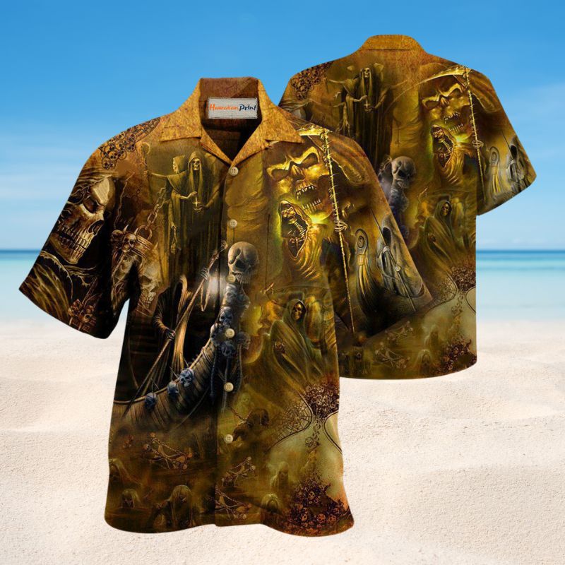 Fiery Skull Hawaiian Shirt For Coastal Adventures Outdoor Gatherings And Casual Warm Weather Wear