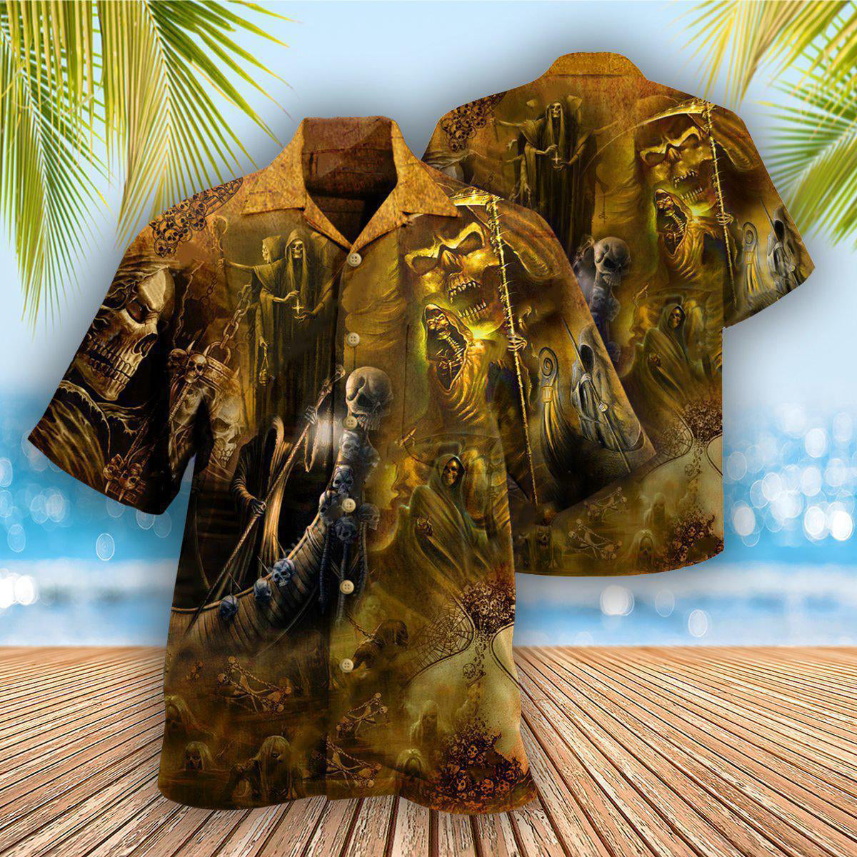 Skull Underworld Hawaiian Shirt Pattern Detail For Summer Holidays And Outdoor Fun