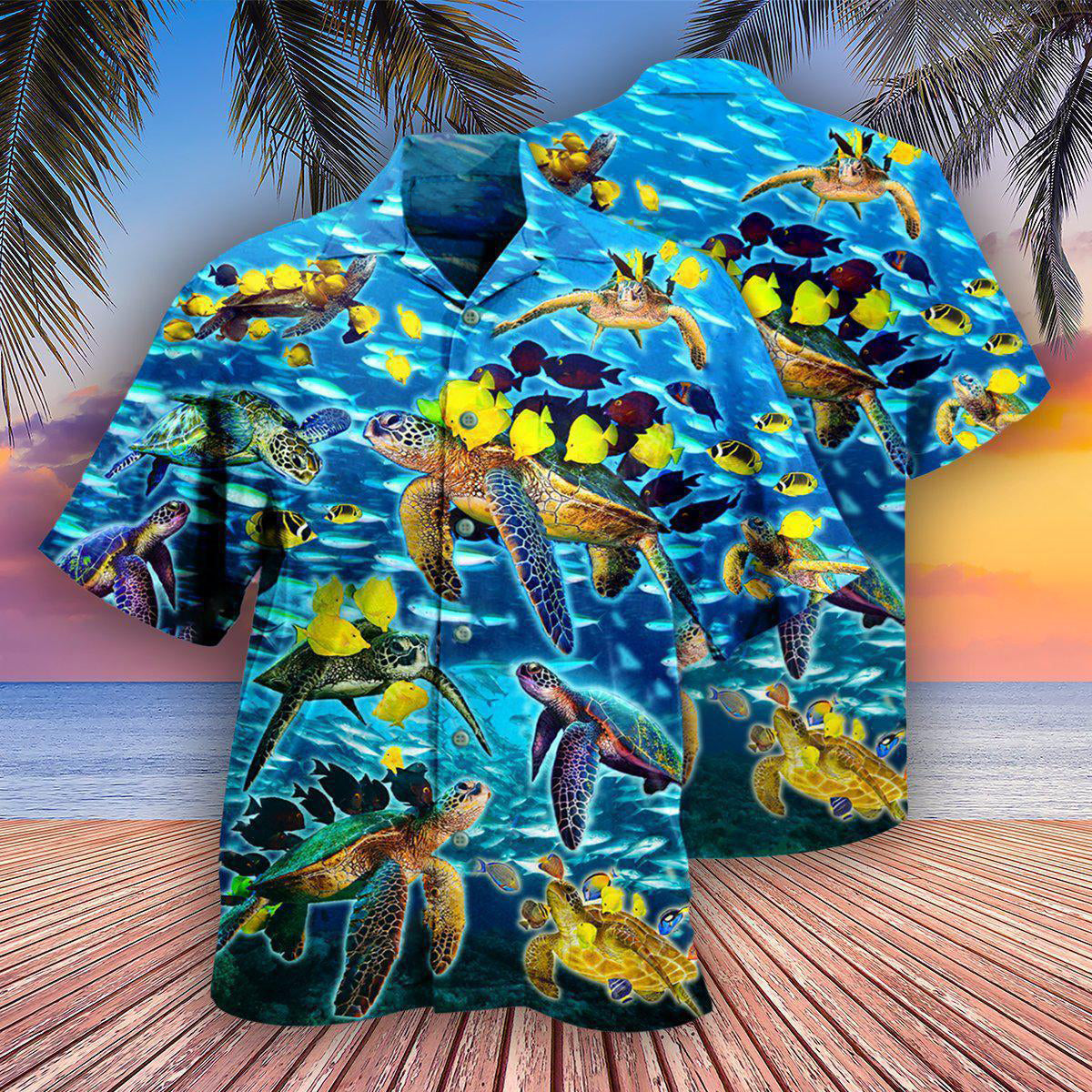 Blue Turtle Flow Turtles Fish Ocean Hawaiian Shirt For Summer Vacation And Beach Travel