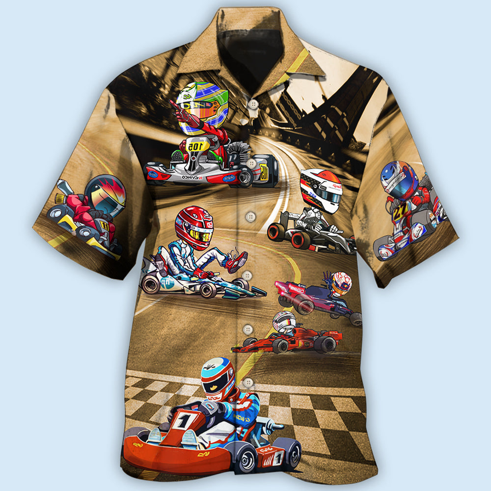 Go Kart Hawaiian Shirt With All Over Print For Coastal Trips Outdoor Events And Relaxed Summer Wear