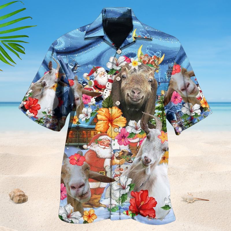 Island Goat Aloha Christmas Hawaiian Shirt For Summer Vacation, Beach Travel, And Casual Wear