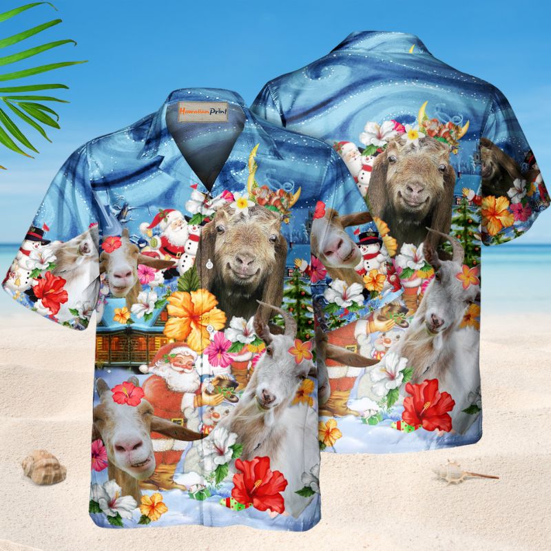 Island Goat Aloha Christmas Hawaiian Shirt For Summer Vacation, Beach Travel, And Casual Wear