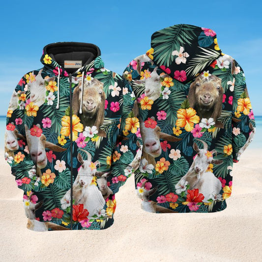 Goat Aloha Flower Hoodie For Farm Lovers Outdoor Trips And Comfortable Casual Style