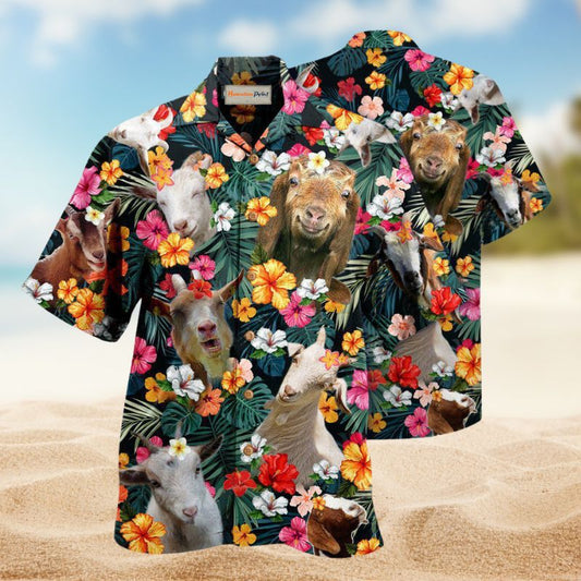 Goat Happy Aloha Flowers Hawaiian Shirt For Resort Trips Coastal Adventures And Everyday Summer Wear