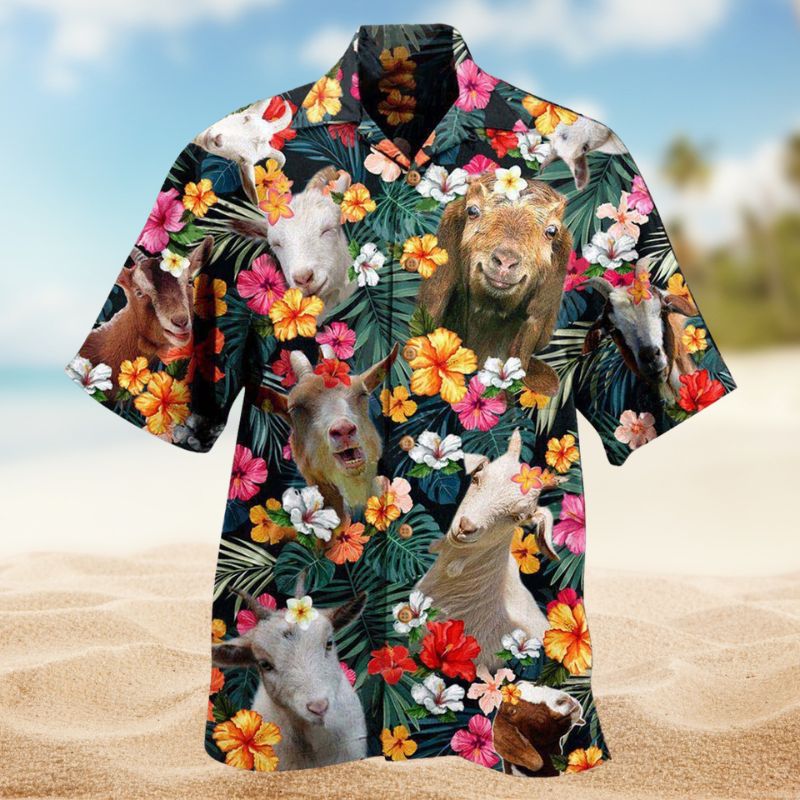 Goat Happy Aloha Flowers Hawaiian Shirt For Resort Trips Coastal Adventures And Everyday Summer Wear