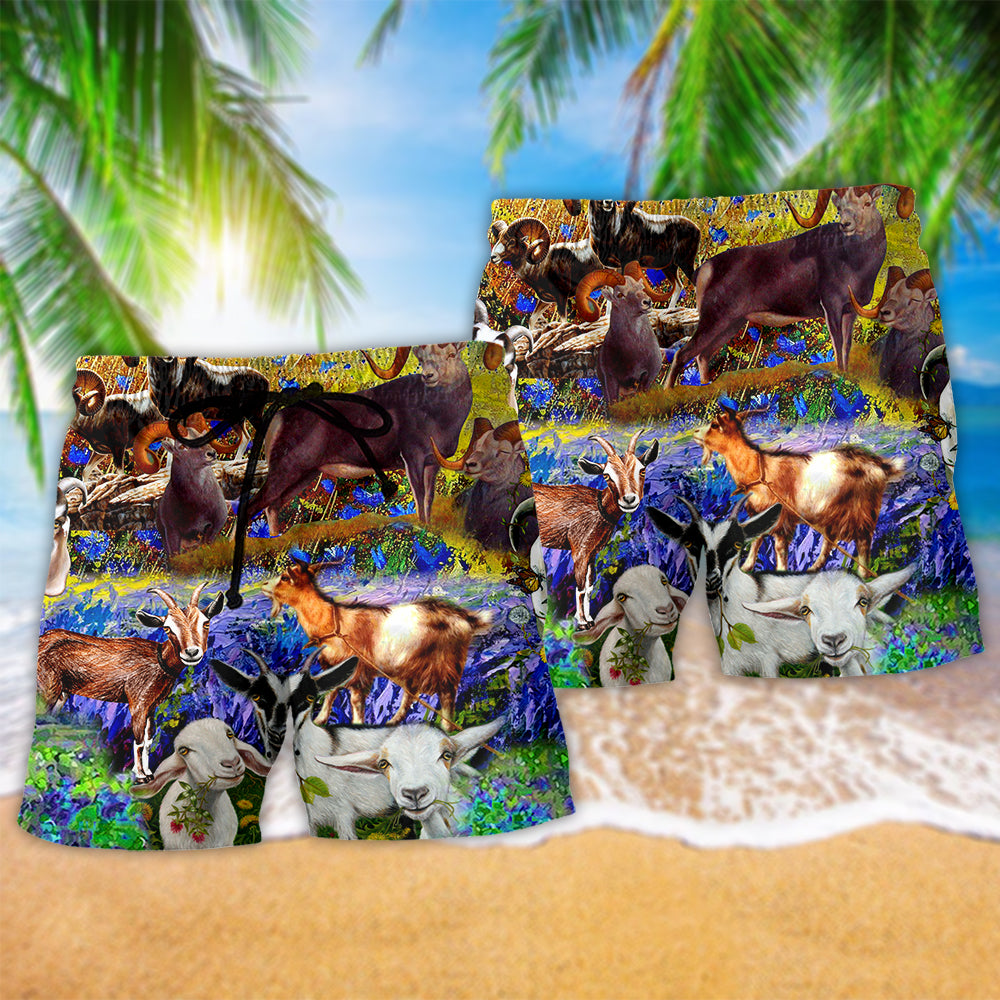 Goat Love Farm Life Animal Beach Shorts Pattern Detail For Sunny Outdoor Activities